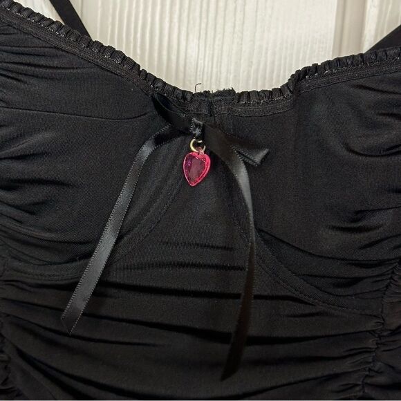 Y2K Victoria’s Secret Black Ruched Heart Bow Corset Cami Top M Pinterest Viral - Picture 5 of 7